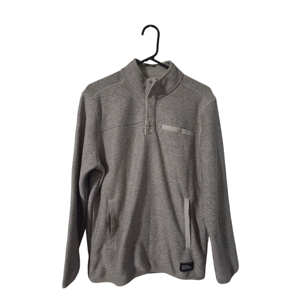 Eddie Bauer Pullover Fleece Quarter Snap Sweater, Tan, S/M